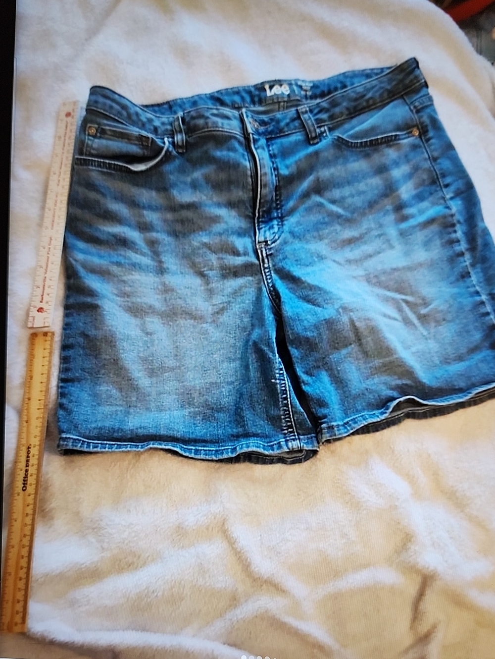 Lee Distressed Medium Blue Denim Jean Shorts